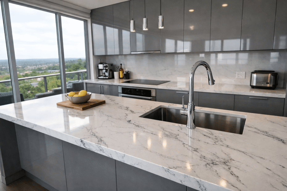 aanrecht keukeneiland wit marble epoxy modern in frankrijk
